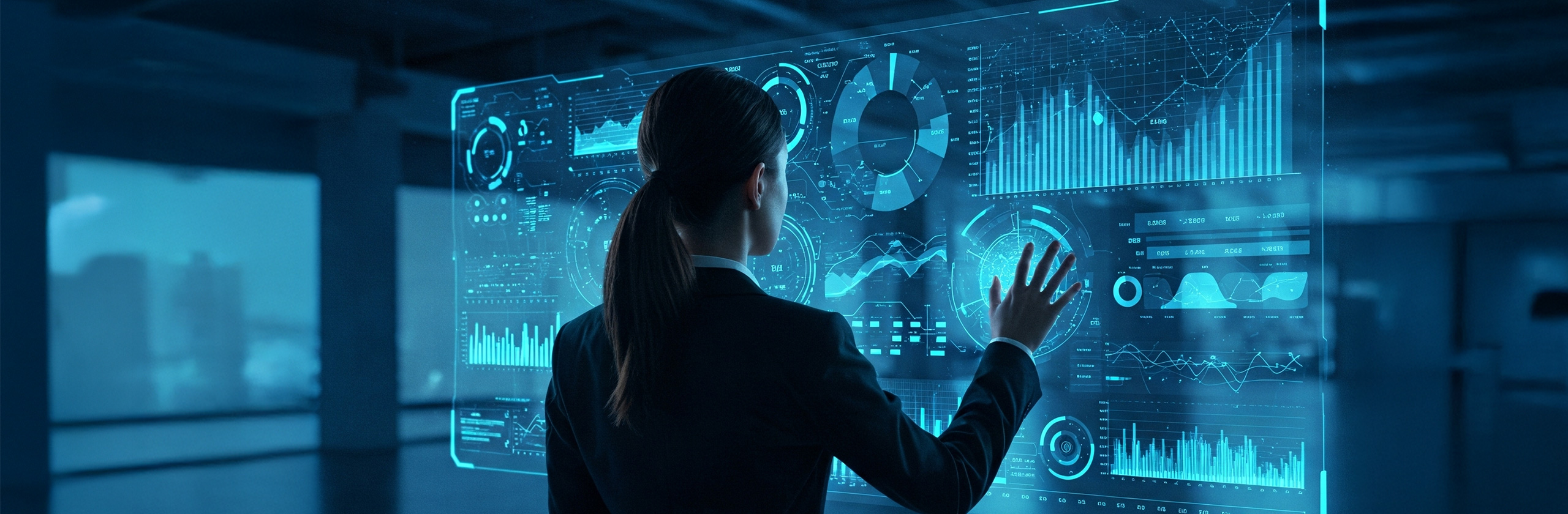 woman interacting with projected display